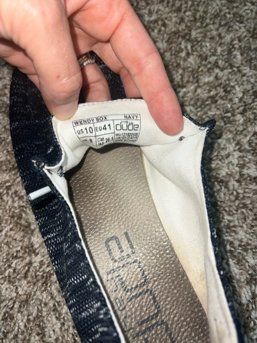 Hey Dude Wendy Sox Slip-Ons — Navy Knit with Speckled White Sole - Women’s 10 - Picture 9 of 14